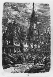 Vissershaven met spitse toren, 1860